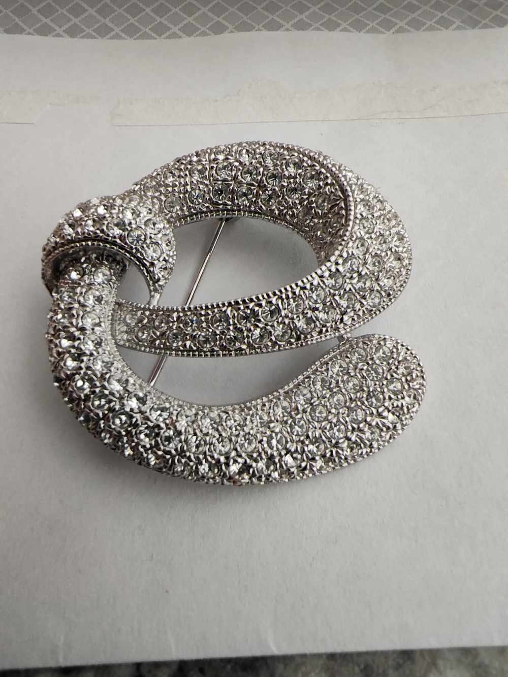 ALFRED SUNG Silver-Tone Crystal Loop Brooch